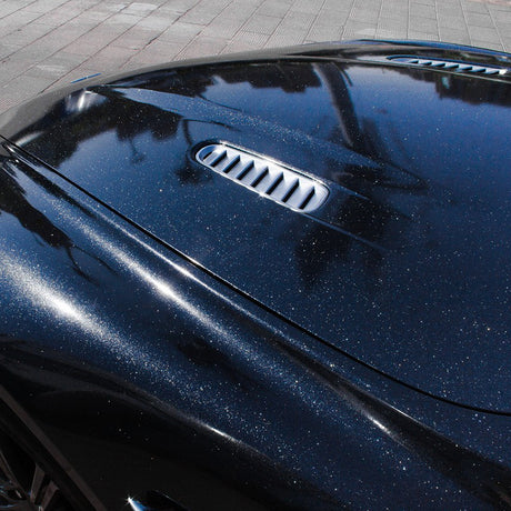 up close look of sparkling black car wrap