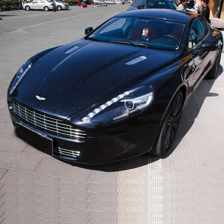car wrapped in sparkling black car wrap