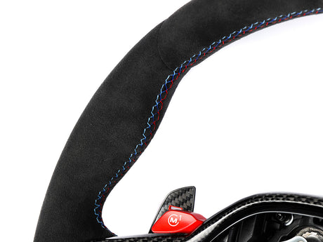 up close look at alcantara steering wheel for bmw m2 m3 and m4 G8X by autotecknic