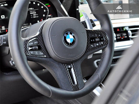 carbon fiber and alcantara bmw g8x m2 m3 m4 steering wheel trim by autotecknic