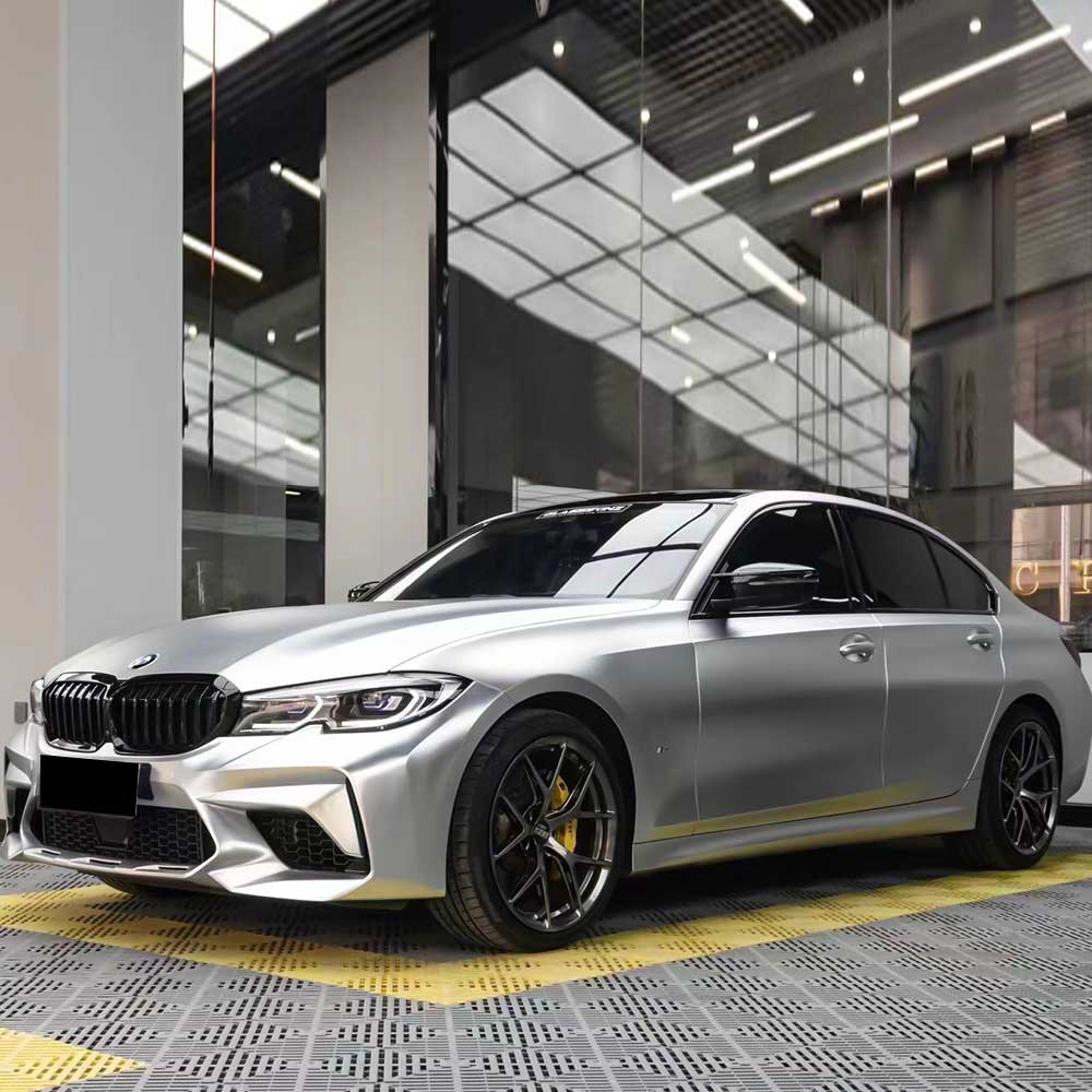 chrome alexander silver car wrap on a bmw