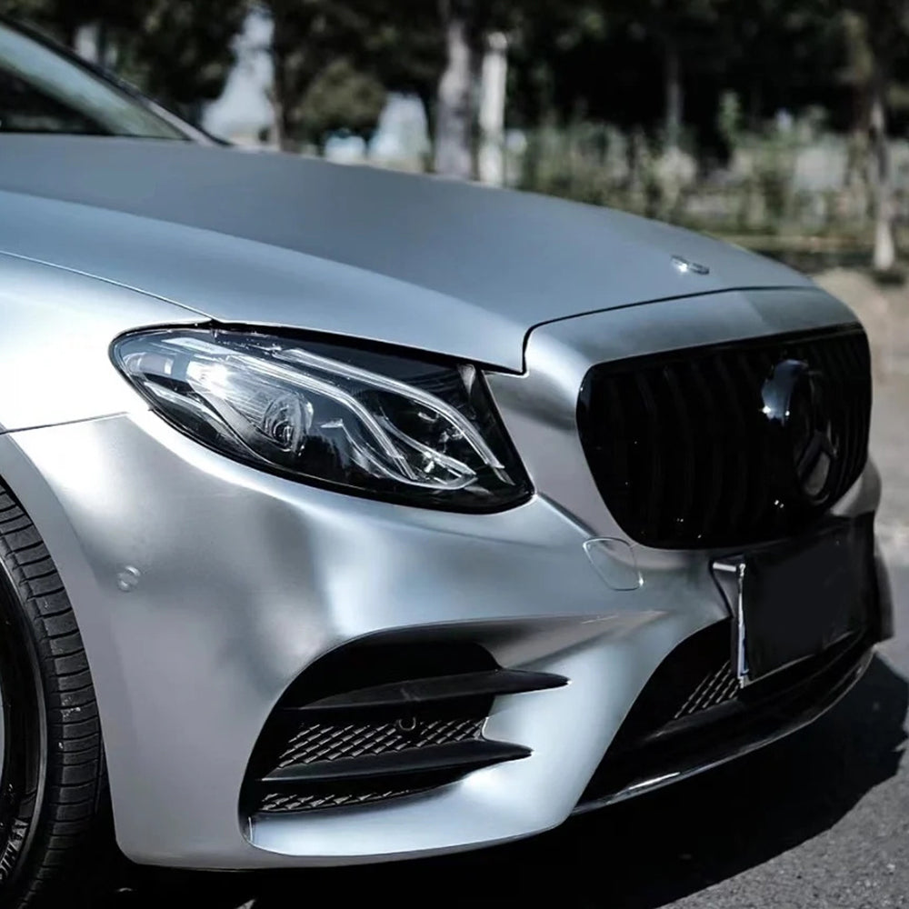 chrome alexander silver car wrap on a front of a car