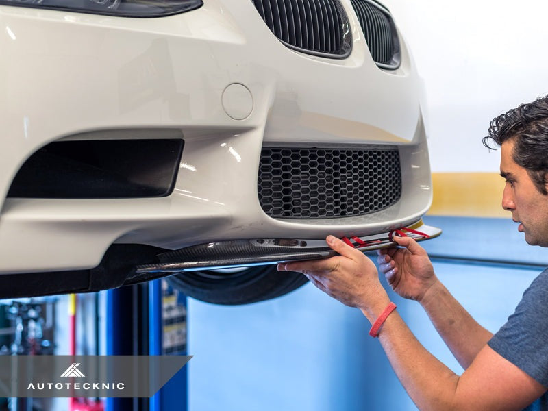 dry carbon crt aero front lip for bmw m3 e90 e92 e93 being installed by autotecknic