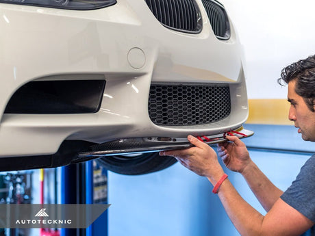 dry carbon crt aero front lip for bmw m3 e90 e92 e93 being installed by autotecknic