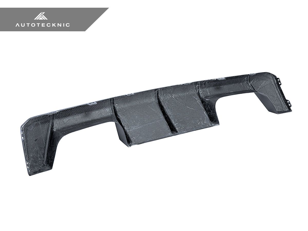 back side of dry carbon fiber motorsport rear diffuser by autotecknic for bmw m3 g80 g81 and bmw m4 g82 g83