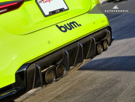 close up look at bmw m4 g82 carbon fiber rear performante diffuser by autotecknic