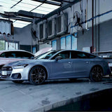 flored silver gloss car wrap installed on a hatchback