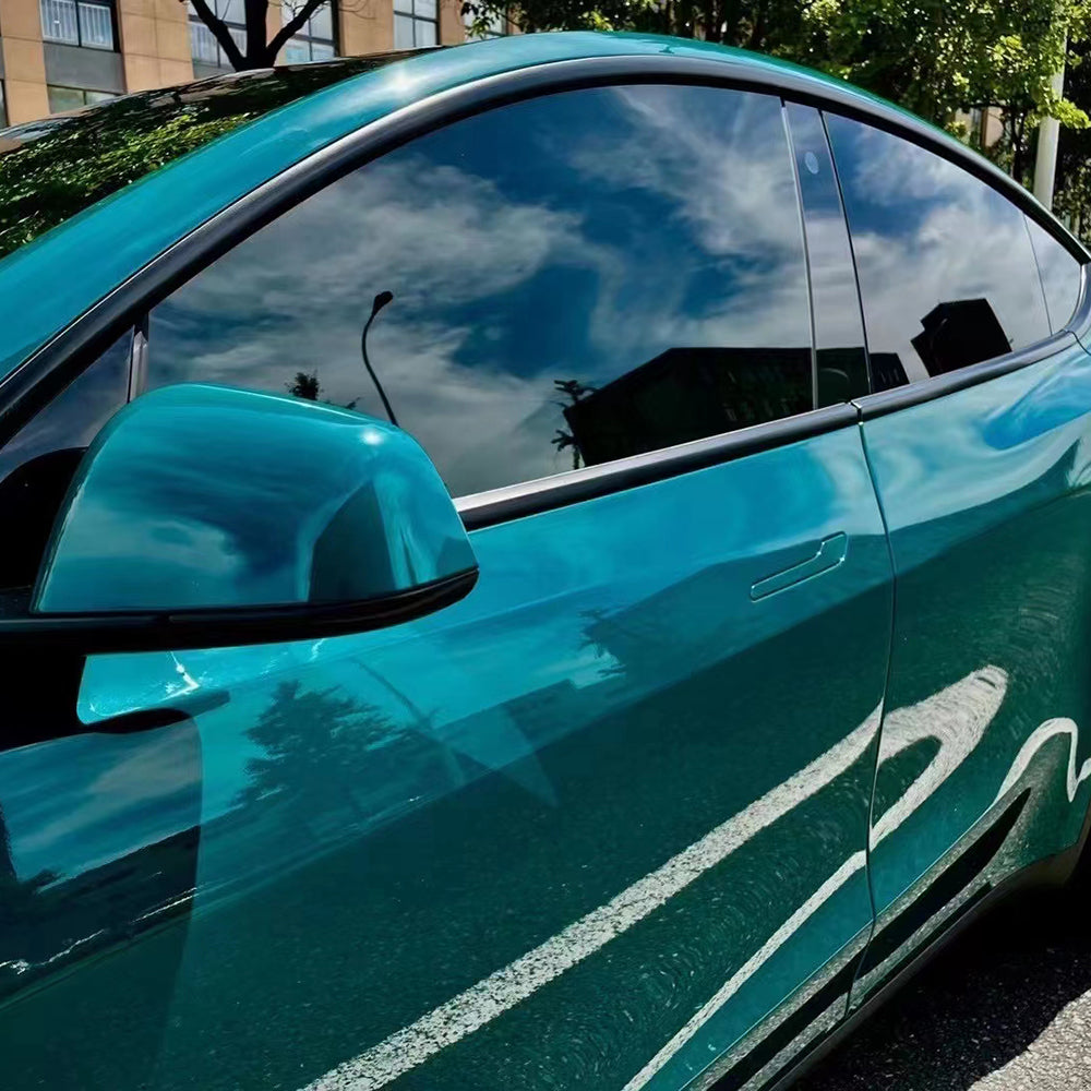 gloss hell green car wrap side profile