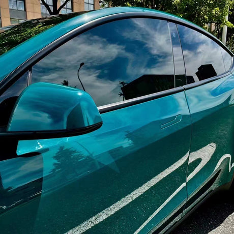 gloss hell green car wrap side profile