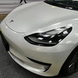 up close shot of gloss crescent white car wrap