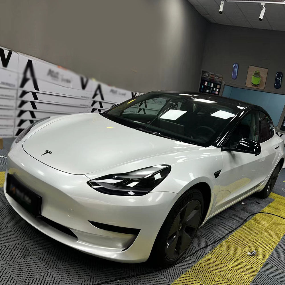 car wrapped in gloss crescent white car wrap