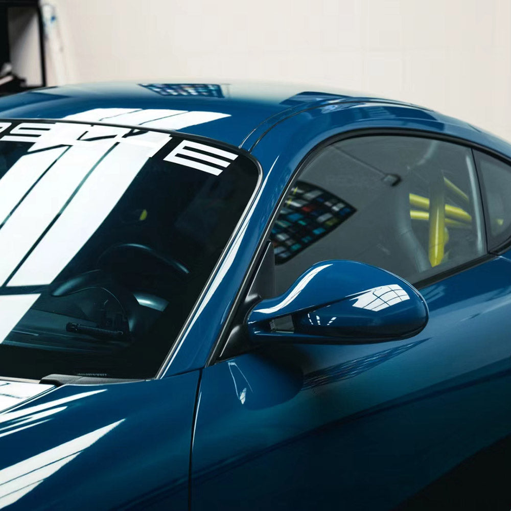 gloss deep blue car wrap up close