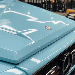 gloss light blue car wrap up close