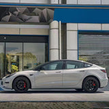 side shot of gloss metallic gray car wrap