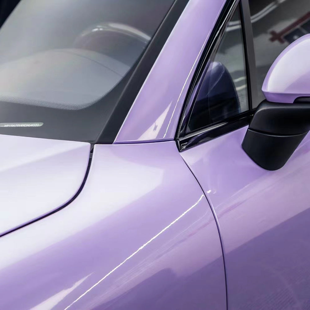 close up look of gloss violet star car wrap