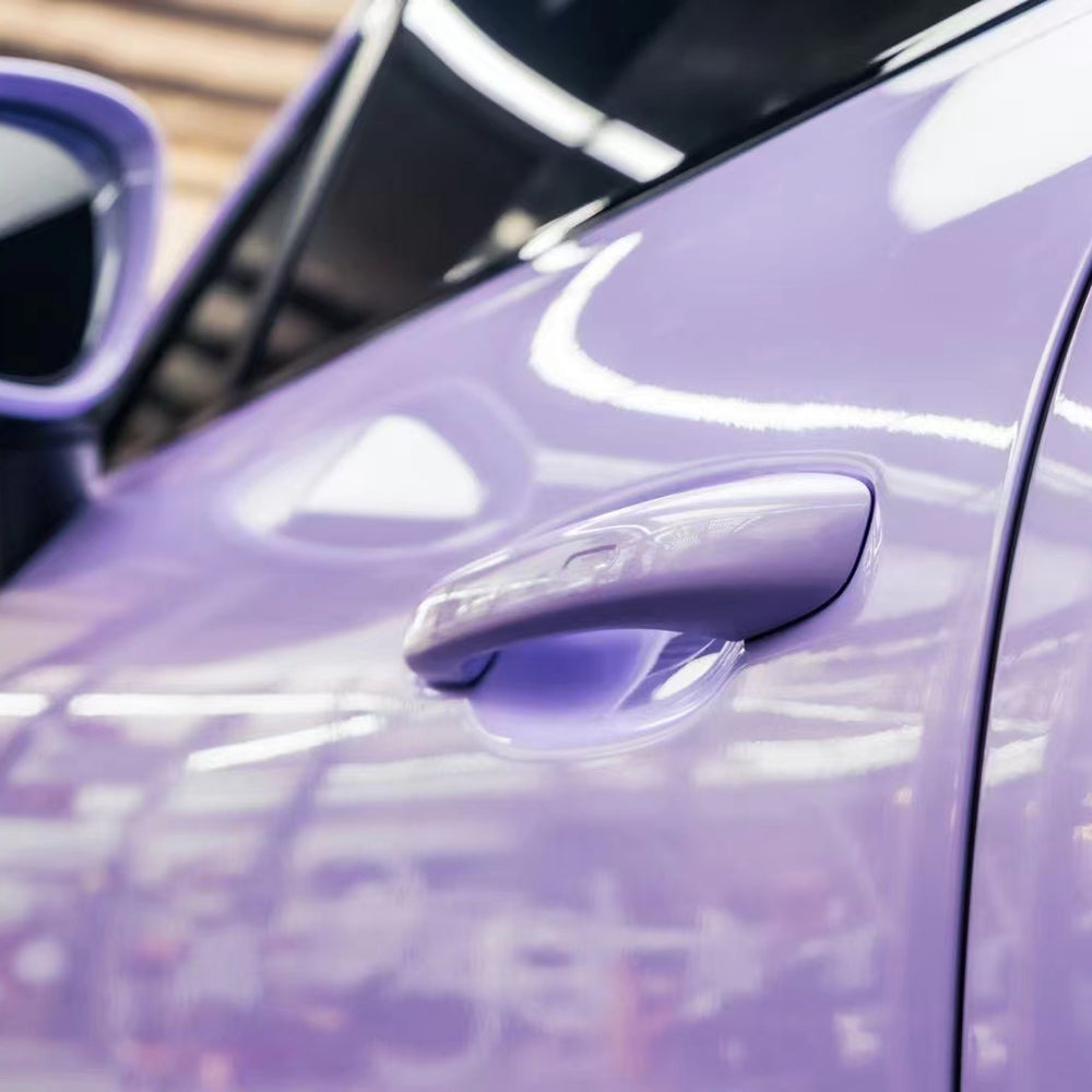 gloss violet star car wrap on a car door