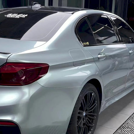 bmw wrapped in highland metallic silver green car wrap