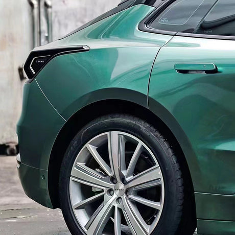 close up look at liquid alpine green car wrap