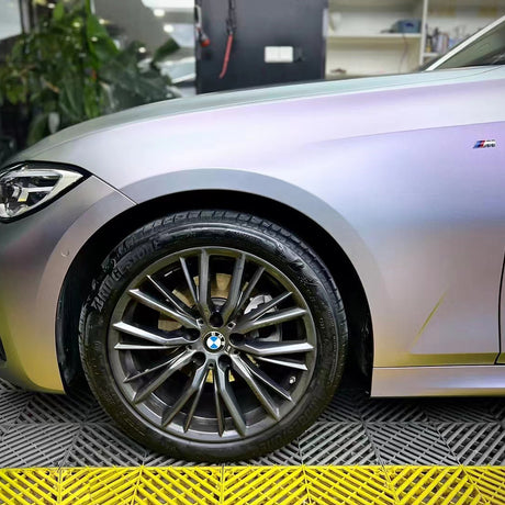 matte capri purple grey car wrap close up shot