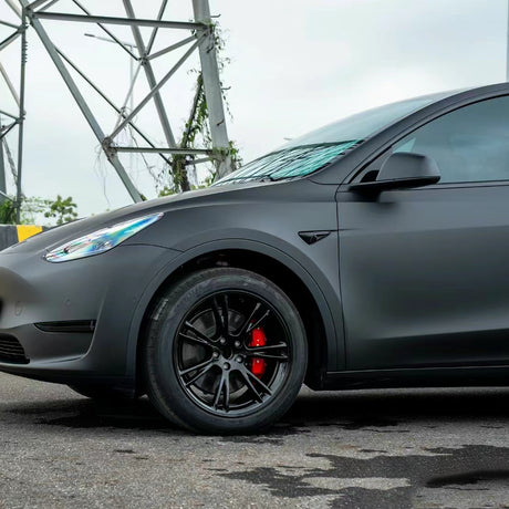 matte chrome black car wrap close up shot