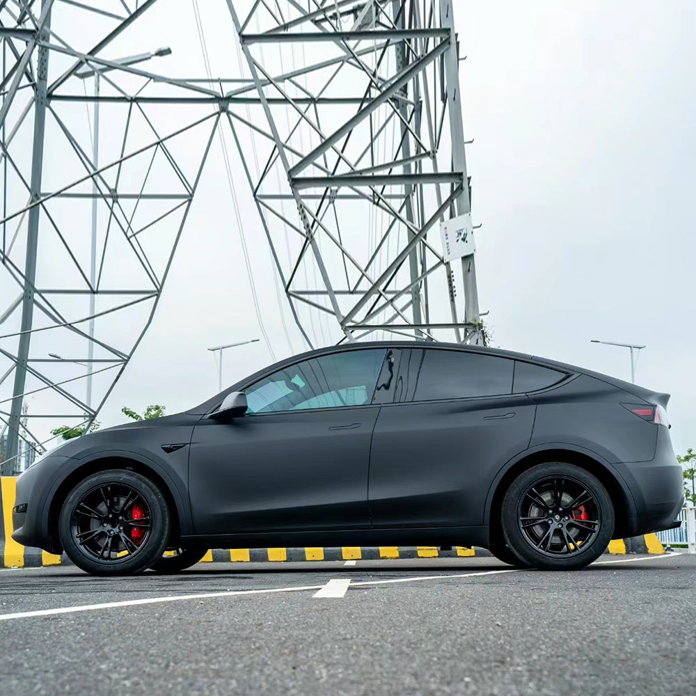 matte chrome black car wrap side profile