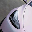 close up of matte diamond pollen pink car wrap