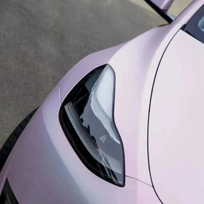 close up of matte diamond pollen pink car wrap