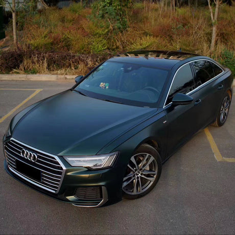 matte emerald green car wrap with no sun