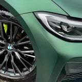 matte emerald green car wrap close up look