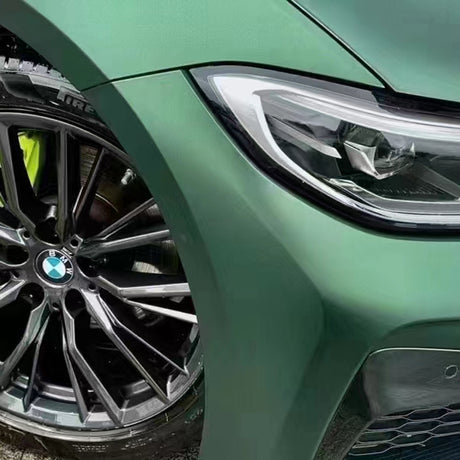matte emerald green car wrap close up look