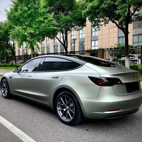 matte green grey car wrap on a vehicle