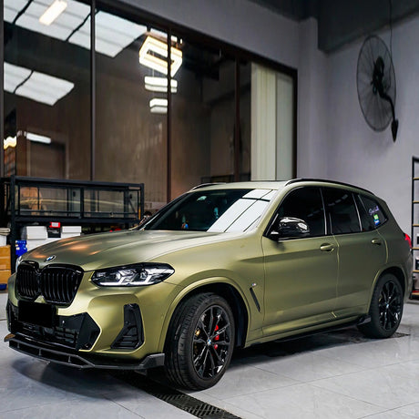 car being wrapped in matte lightning green brown car wrap