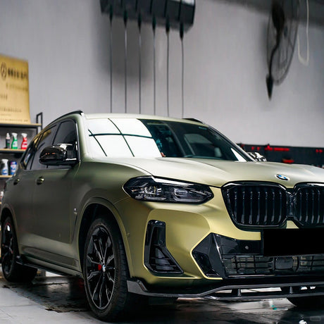 matte lightning green brown car wrap on a car