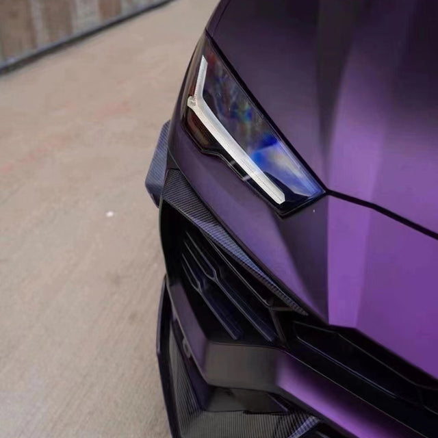 matte magic purple car wrap close up shot
