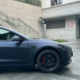 close up look of matte black blue car wrap