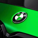 matte chrome green car wrap close up shot