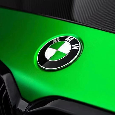 matte chrome green car wrap close up shot