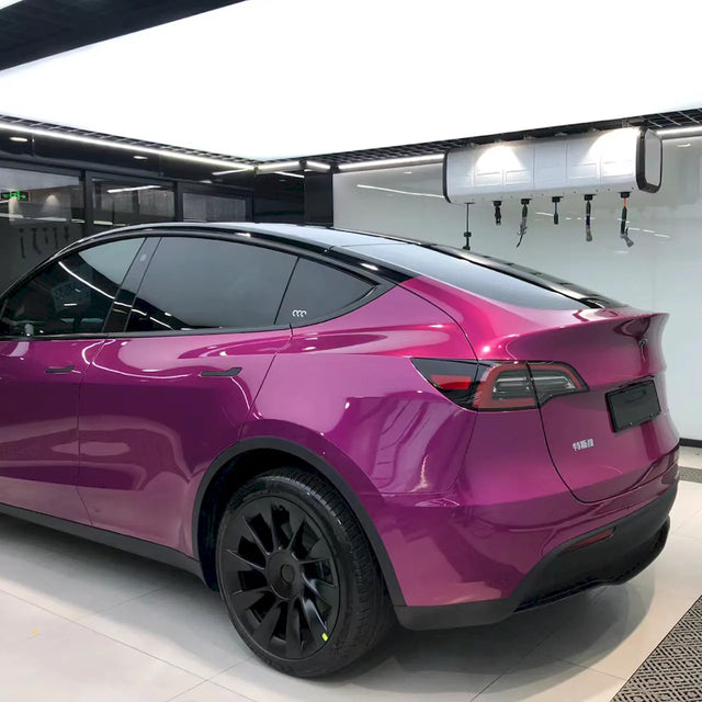 metallic berry purple wrap on a car