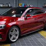 metallic cherry red car wrap installation