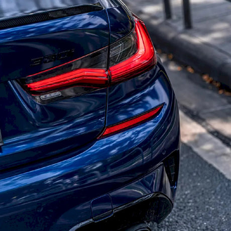 metallic deep blue car wrap view from up close