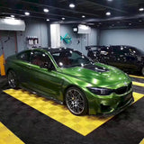 metallic mamba green car wrap on a bmw