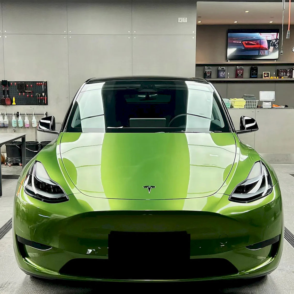 car wrapped in metallic mamba green wrap
