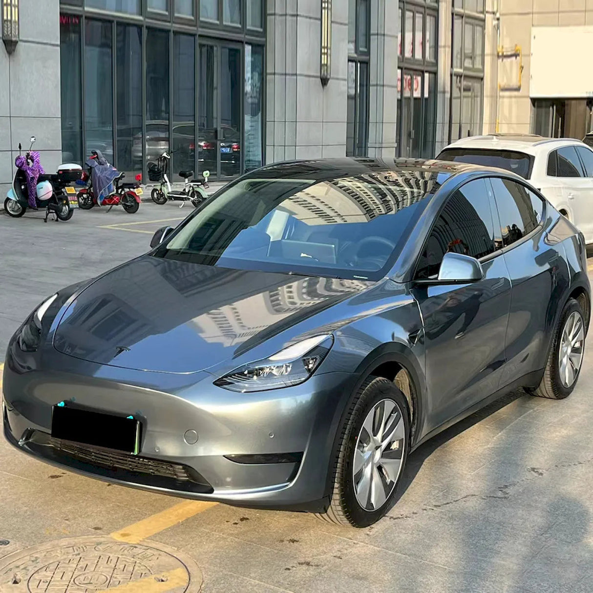 metallic blueish gray car vinyl wrap
