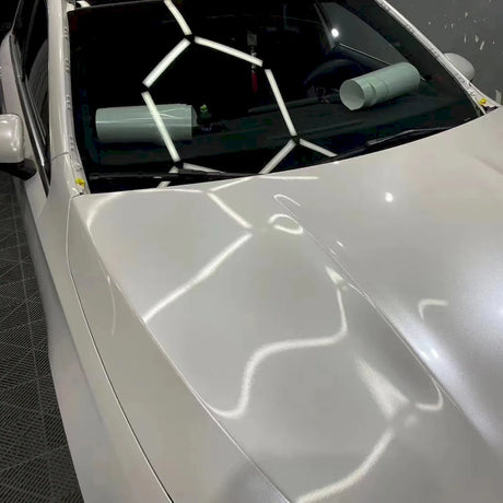 metallic paint white car wrap installation