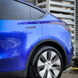 hatchback wrapped in metallic portimand blue car vinyl wrap