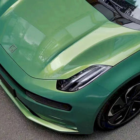 metallic rainbow green car wrap up close view