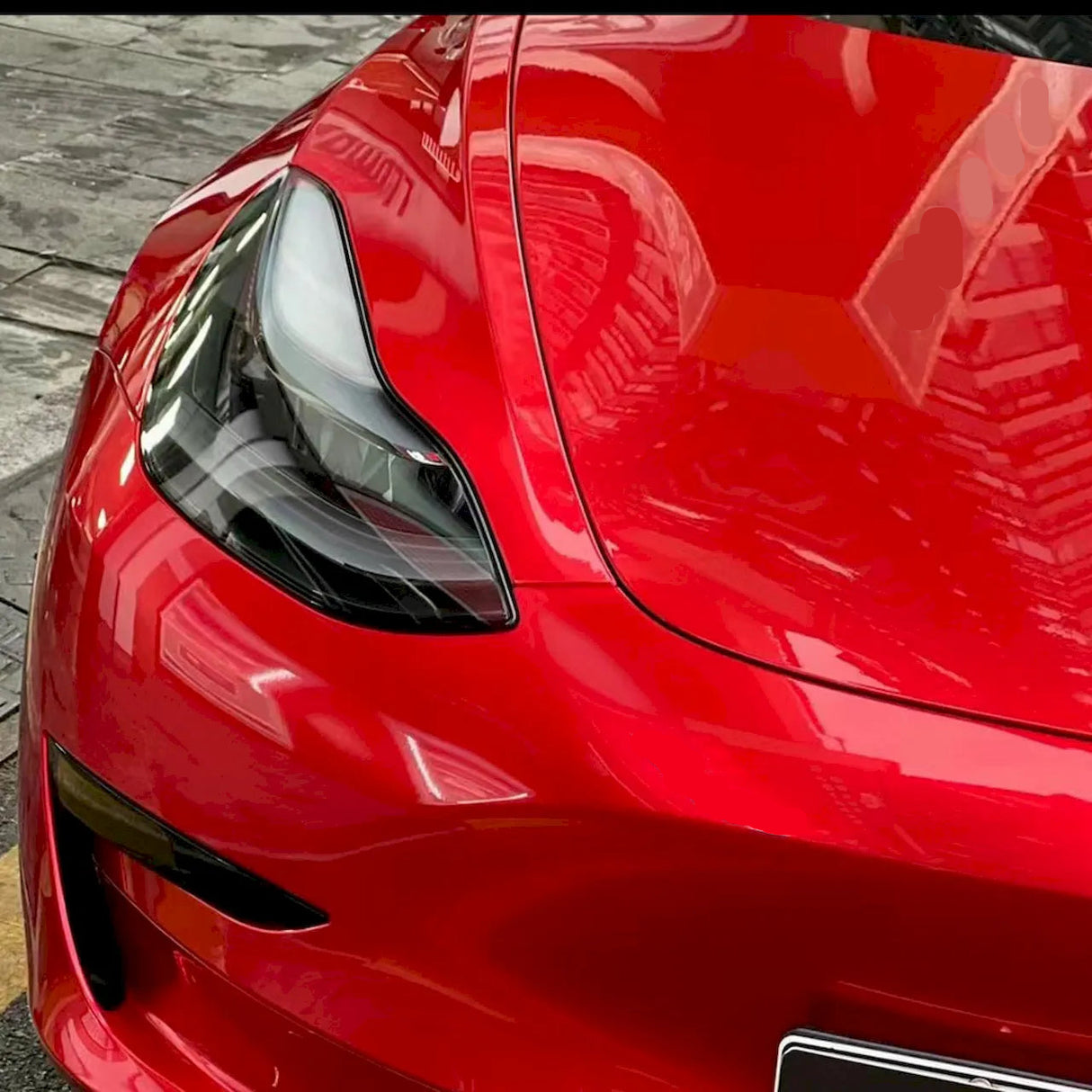 metallic soul red car wrap installed on a vehicle