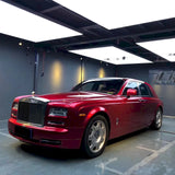 metallic soul red wrap installed on a car