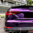 up close look of a car wrapped in metallic venice purple car wrap