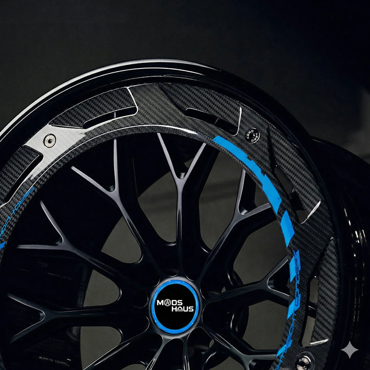 mods haus mh-003cf custom forged two-piece wheels with carbon fiber aero